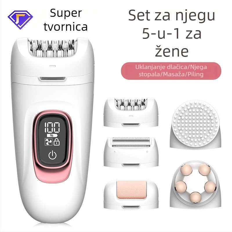 5-u-1 električni epilator za tijelo: uklanjanje dlaka, brijač, četka za čišćenje i masažer – pogodno za mokro i suho korištenje