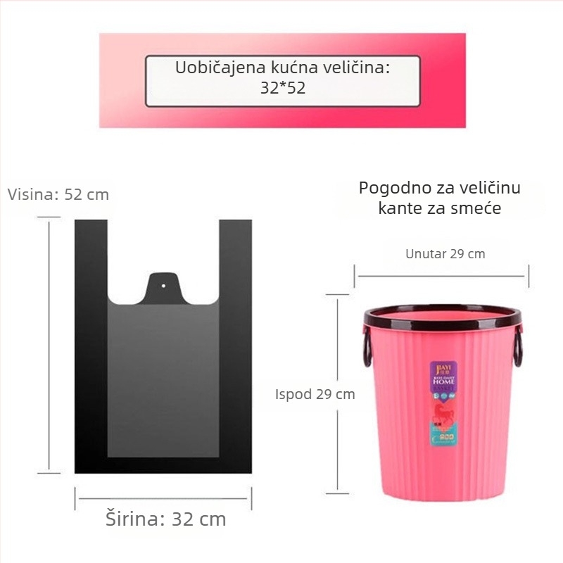 Debela vrećica za otpad u stilu veste, za kućnu i kuhinjsku upotrebu, plastična vrećica s ručkama, crna, velika veličina