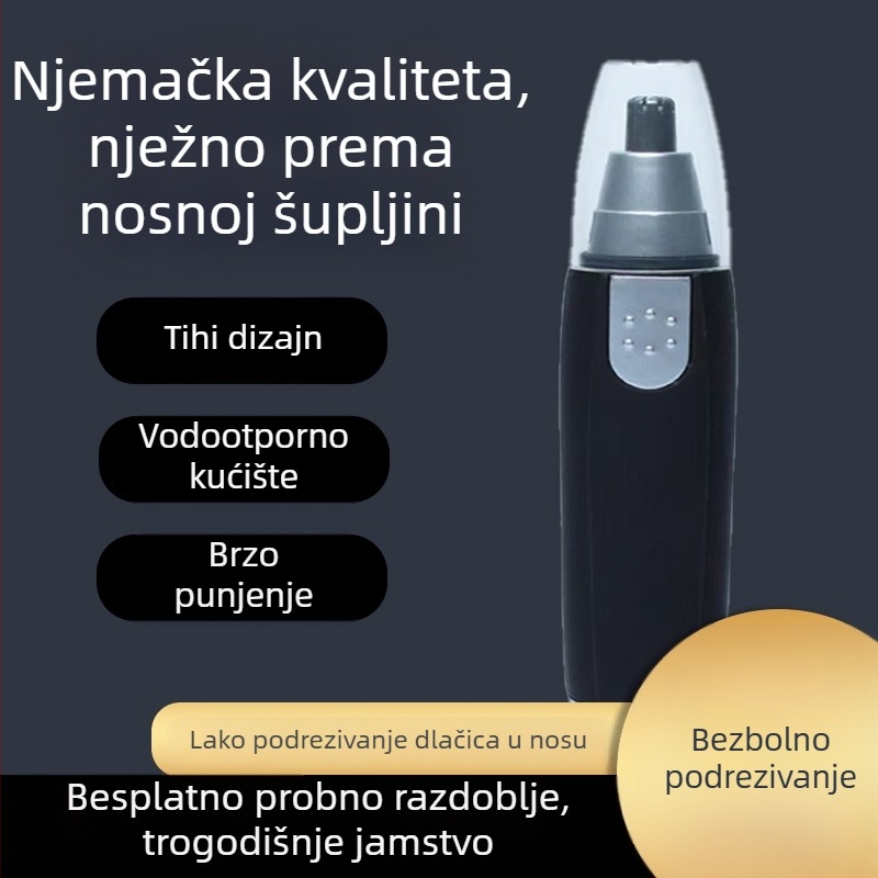 Baterijski trimer za nosne dlačice, električni, s odvojivom i perivom glavom za rezanje