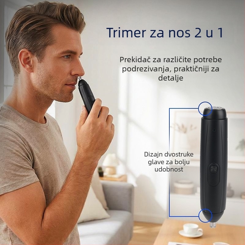 Trimer za nosne dlake i brijač, kućna upotreba, punjivi, perive oštrice, brzo punjenje, dvije u jednome