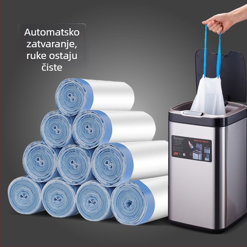 Jednokratne vrećice za smeće s automatskim zatvaranjem i vrpicom, za kućnu upotrebu, HDPE debele, pakiranje od 45 komada