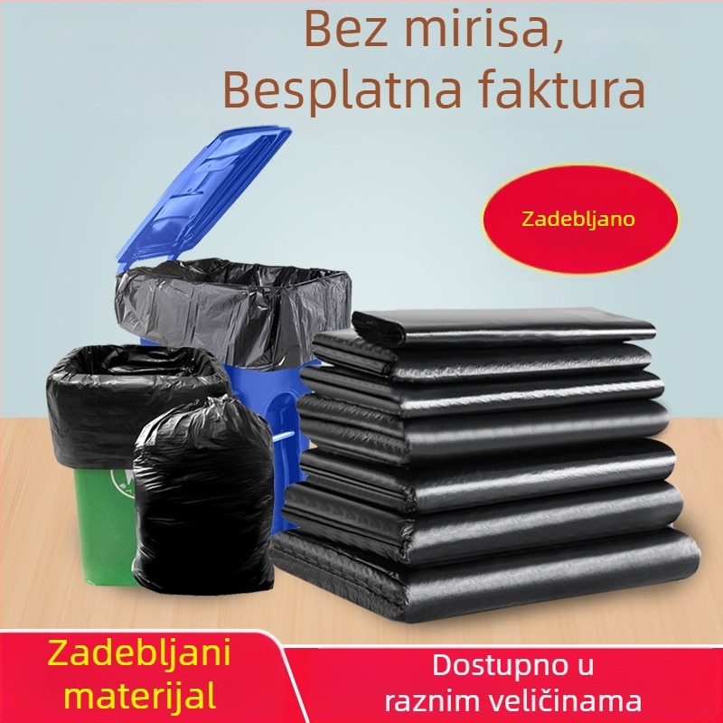 Crne vreće za smeće ekstra velike, s ravnim otvorom, debeli, za komercijalnu upotrebu, pogodne za hotele