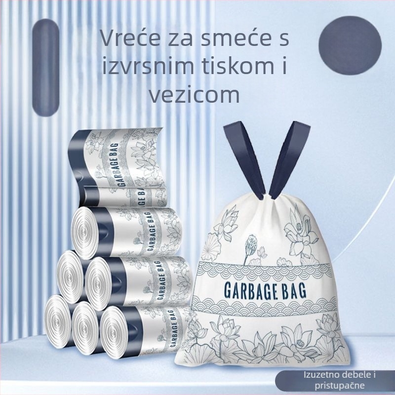 Ispisane vrećice za otpad s vrpcom, motiv Lotus, debele i velike za kućnu upotrebu i studentski dom, prenosne plastične vrećice