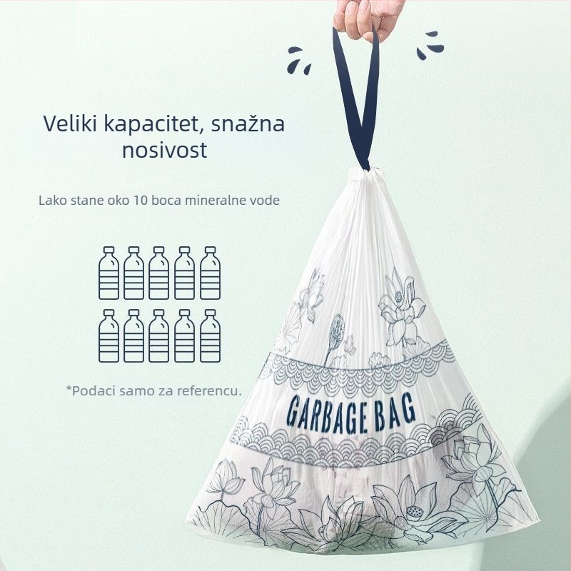 Ispisane vrećice za otpad s vrpcom, motiv Lotus, debele i velike za kućnu upotrebu i studentski dom, prenosne plastične vrećice