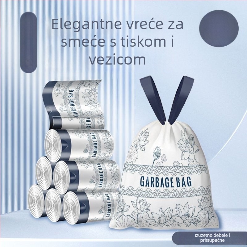 Ispisane vrećice za otpad s vrpcom, motiv Lotus, debele i velike za kućnu upotrebu i studentski dom, prenosne plastične vrećice