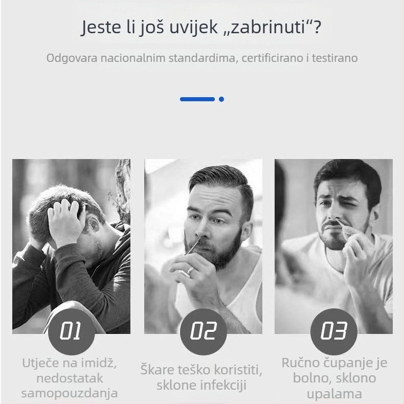 Muški ručni trimer za nosne dlačice, nehrđajući čelik, bez baterije, potpuno periv
