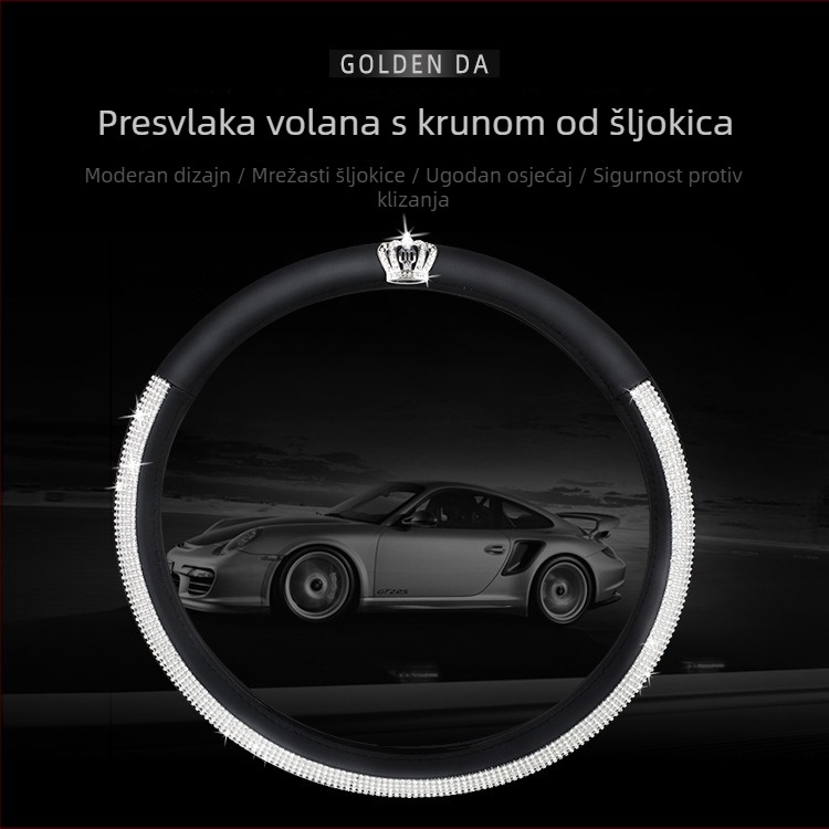 Navlaka za volan automobila s krunom i kristalima, šivanje, univerzalna za sve sezone, za žene