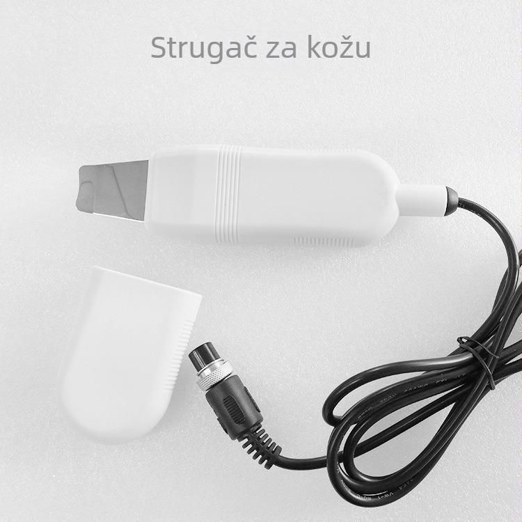 Ultrazvučni uređaj za njegu lica sa sondom, eksfolijacijskim nožem, držačem i metalnim dodacima, glava u dizajnu avion, konektori i nastavci za uklanjanje crnih i bijelih prištića