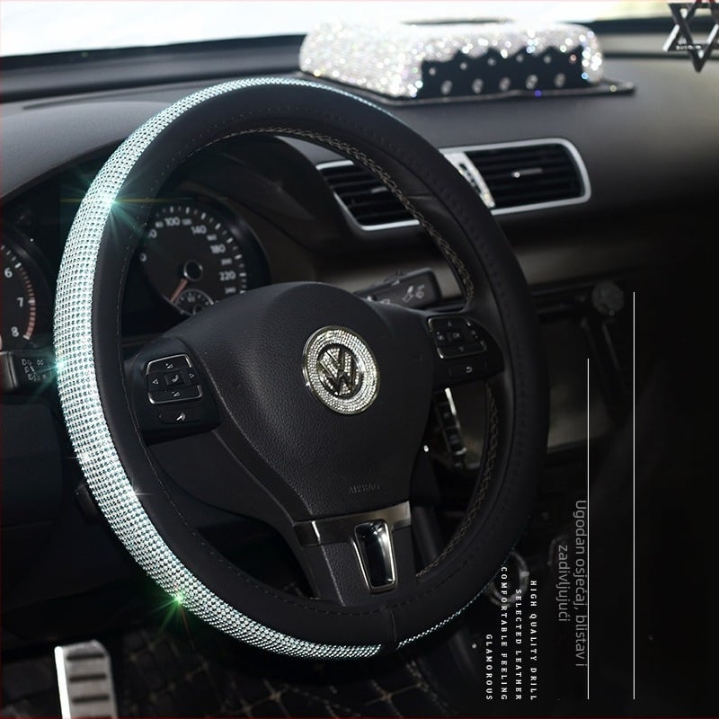 Navlaka za volan s dijamantnim kristalima, kožni držač, univerzalna za sve modele automobila, za žene