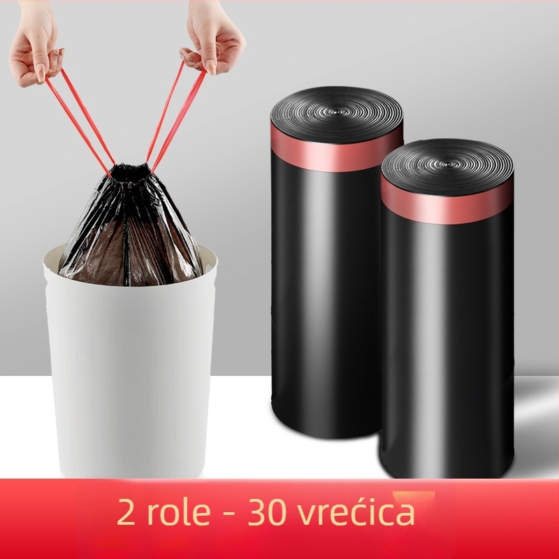 Kućne vrećice za smeće, debelog materijala, velike veličine, otporne na curenje, s vezanjem, ekonomsko pakiranje, crne, pogodne za dom, kuhinju i ured, 100 kom.