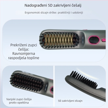Bežični češalj za ravnanje kose, prijenosni, s negativnim ionima za njegu kose, ne oštećuje kosu, infracrveni češalj za kovrčanje i ravnanje