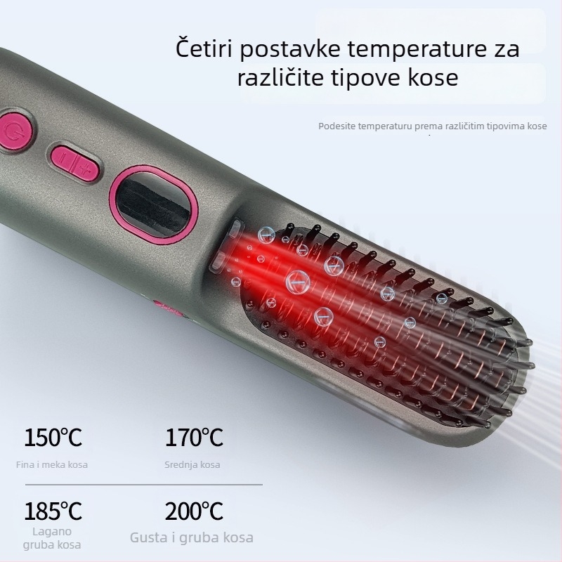 Bežični češalj za ravnanje kose, prijenosni, s negativnim ionima za njegu kose, ne oštećuje kosu, infracrveni češalj za kovrčanje i ravnanje