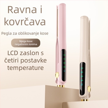 Prijenosni dvostruki uređaj za ravnanje i kovrčanje kose s negativnim ionima, turmalin-keramički valjak, promjer 21–30 mm, 110–240 V