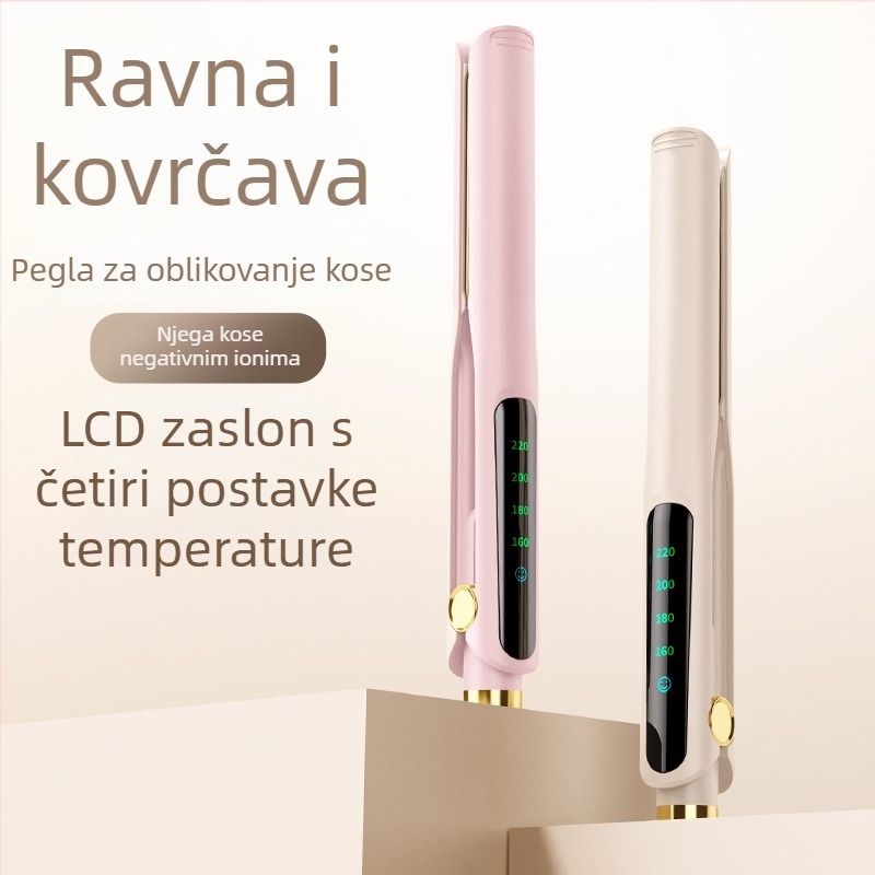 Prijenosni dvostruki uređaj za ravnanje i kovrčanje kose s negativnim ionima, turmalin-keramički valjak, promjer 21–30 mm, 110–240 V