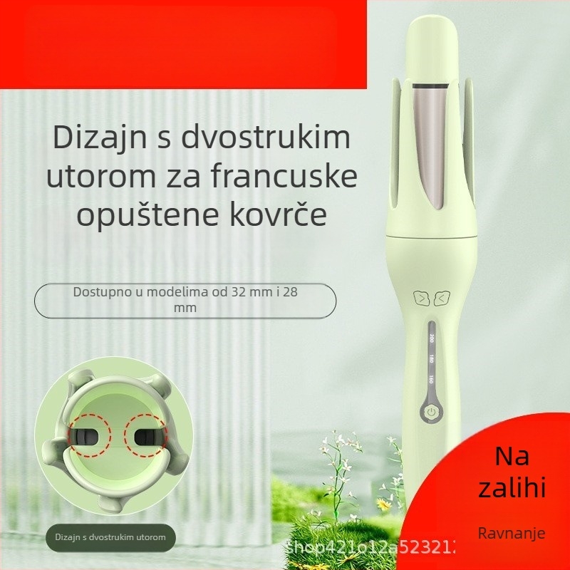 Nova potpuno automatska kućna uvijačica za kosu, 2-u-1 ravno i kovrče, rotirajući uređaj s negativnim ionima koji štiti kosu