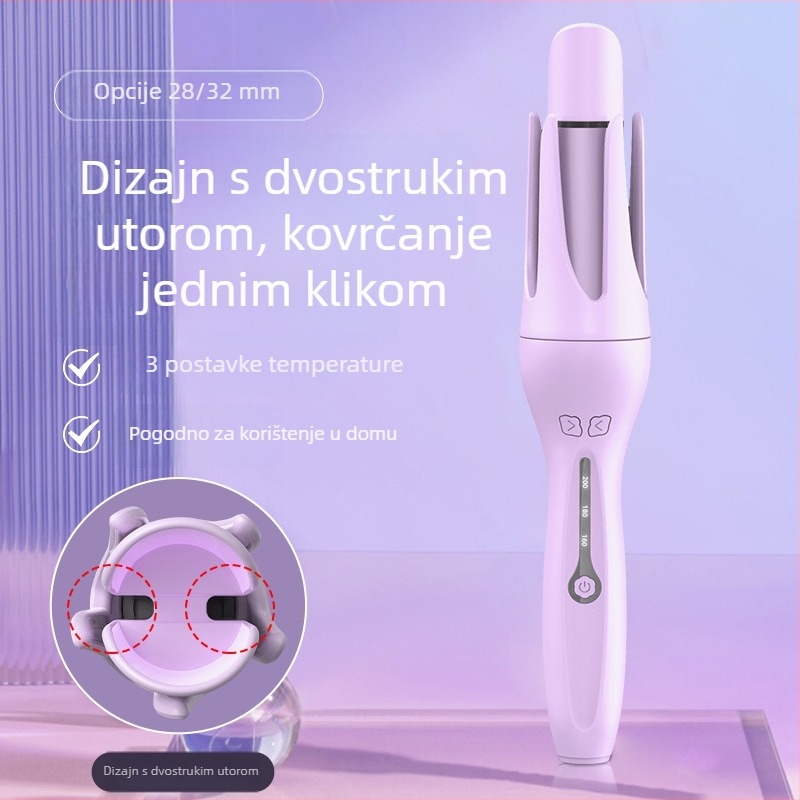 Nova potpuno automatska kućna uvijačica za kosu, 2-u-1 ravno i kovrče, rotirajući uređaj s negativnim ionima koji štiti kosu