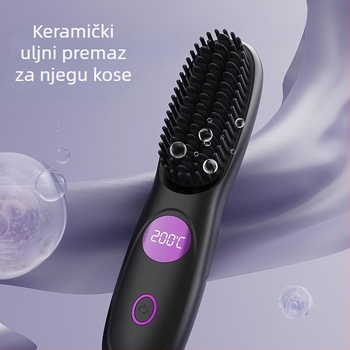 LCD USB bežični keramički grijač za kosu – prijenosna četka za ravnanje i kovrčanje