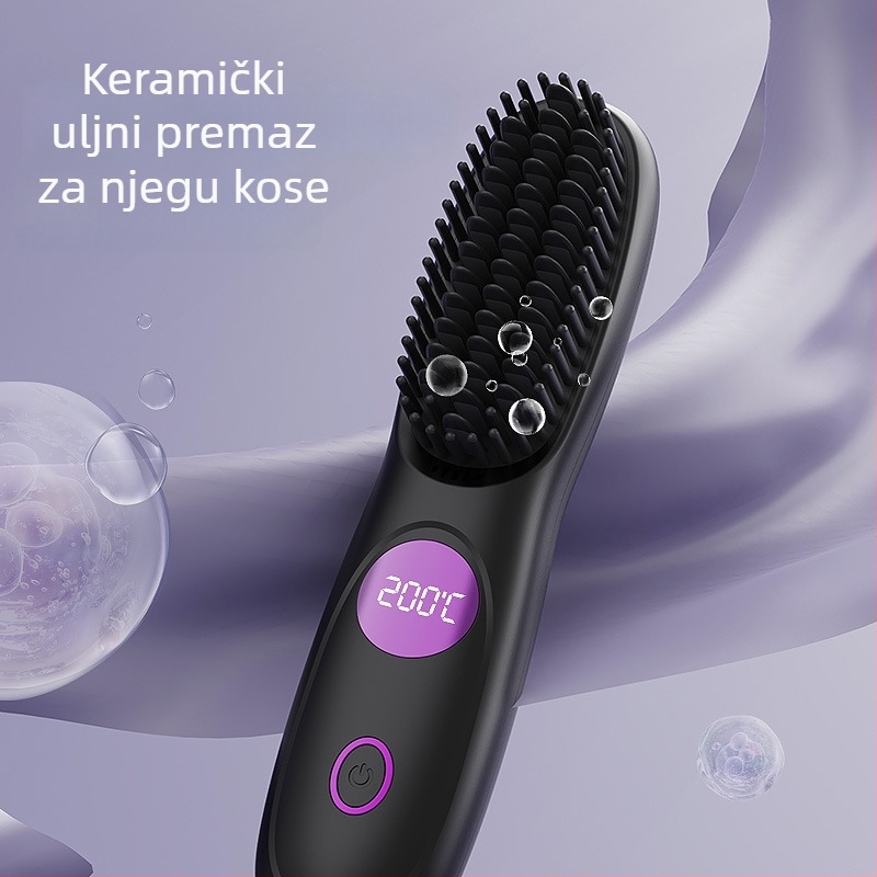 LCD USB bežični keramički grijač za kosu – prijenosna četka za ravnanje i kovrčanje
