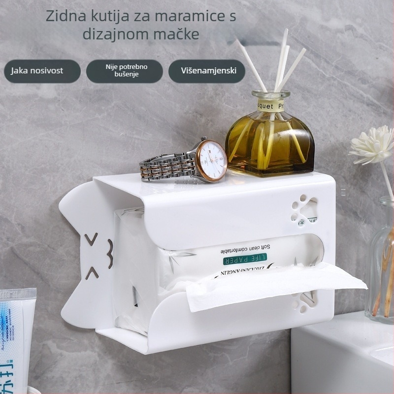Kutija papirnih maramica bez bušenja, višenamjenski zidni spremnik za auto, kuhinju, spavaću sobu i kupaonicu