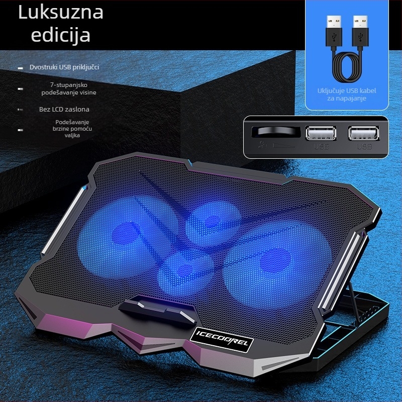 K22 hlađenje za notebook s 4 ventilatora, tiho hlađenje za igranje, dimenzije 385×280×28 mm