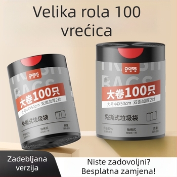 Crna debela vrećica za otpad s ručkama, otporna na kidanje, pogodna za kuhinju i dnevni boravak