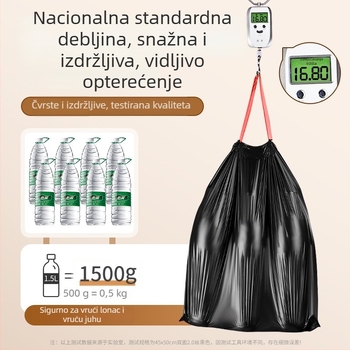 Crna debela vrećica za otpad s ručkama, otporna na kidanje, pogodna za kuhinju i dnevni boravak