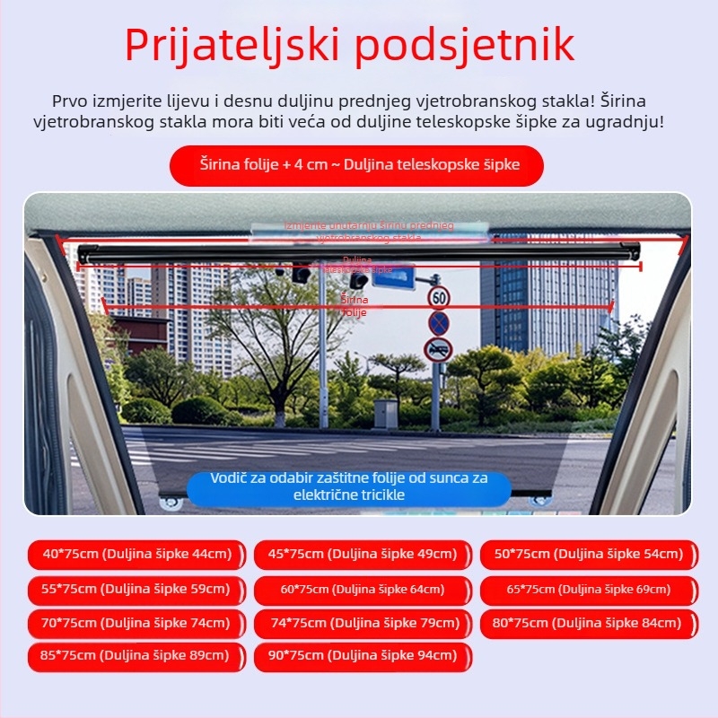 Sunčane zavjese za kamione, autobuse, putničke automobile i tricikle; zaštita od sunca i toplinska izolacija za vozačevo prednje staklo
