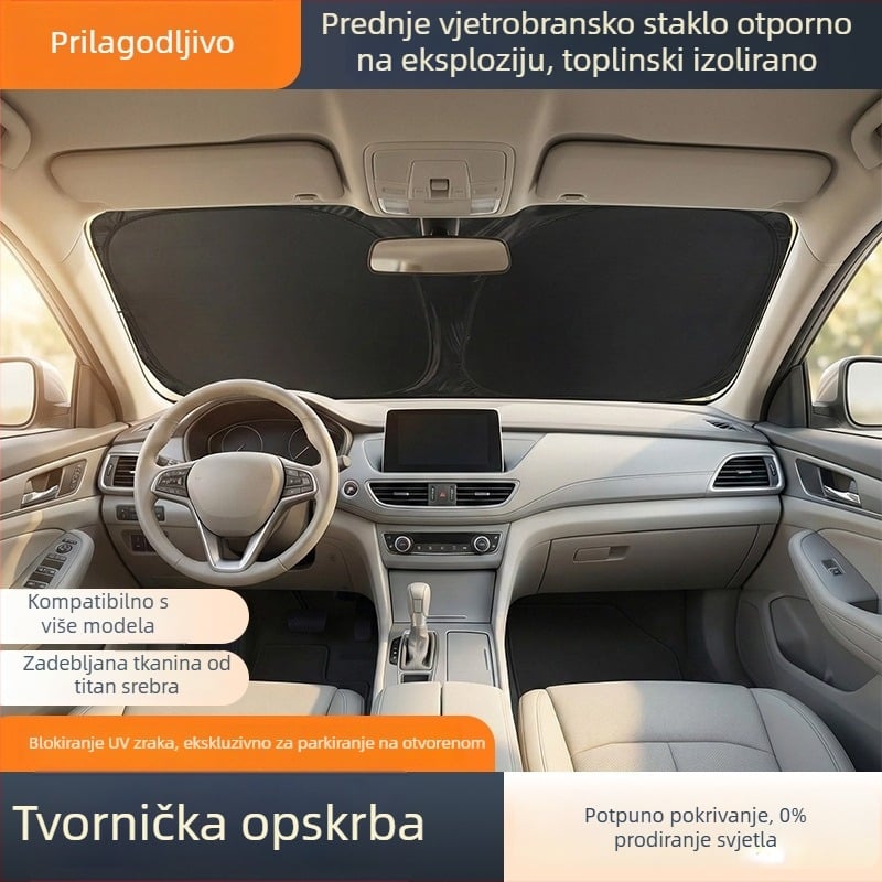 Titansko-srebrno autosjenilo za prednje staklo i bočne prozore – zaštita od sunca i topline