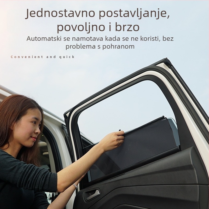Teleskopaska sjenila za auto s automatskim podizanjem, mrežasti materijal, zaštita od svjetla i prašine te komaraca