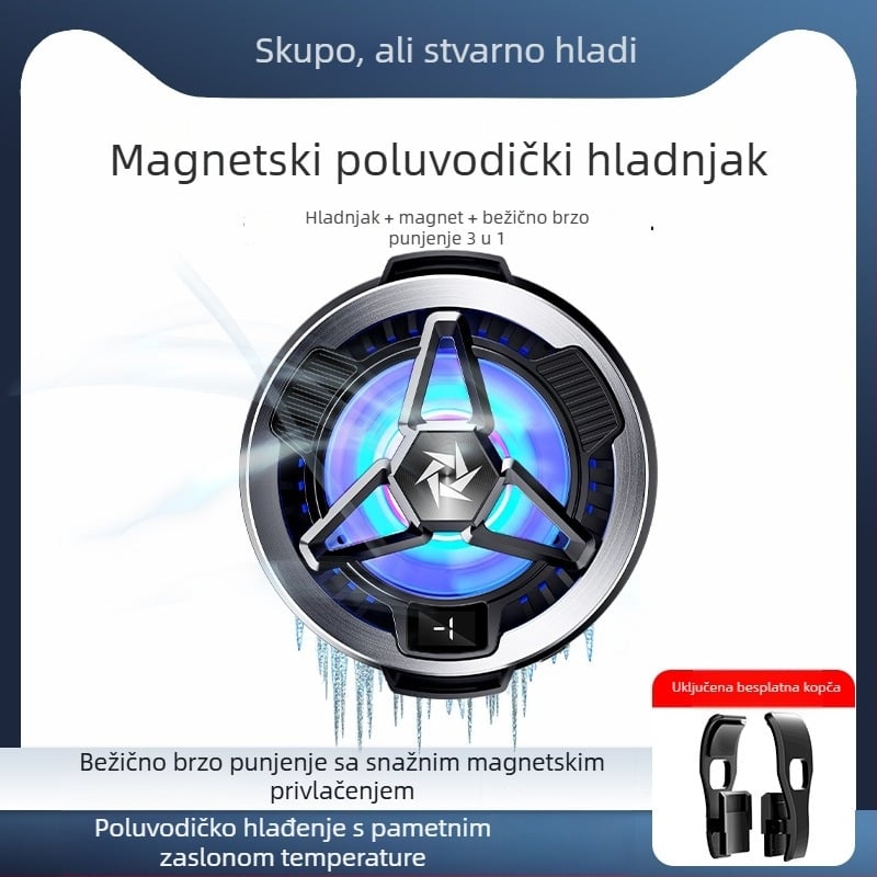 Klip za hlađenje pametnog telefona s magnetskim stražnjim držačem, bežično punjenje, poluvodičko hlađenje, dvostruka regulacija temperature i digitalni zaslon