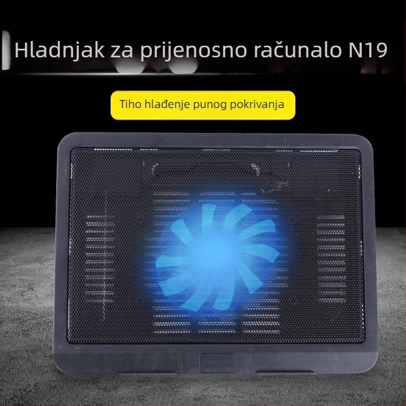 N19 Hlađenje laptopa s dualnim ventilatorom za 14-inčni notebook, plava LED baza i nosač