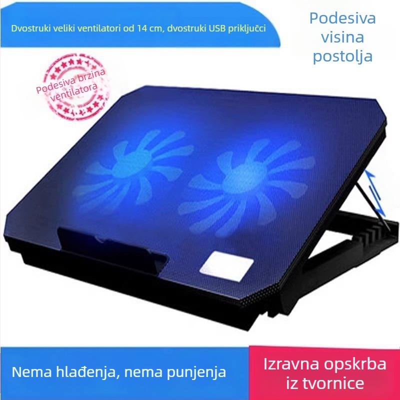 N19 Hlađenje laptopa s dualnim ventilatorom za 14-inčni notebook, plava LED baza i nosač