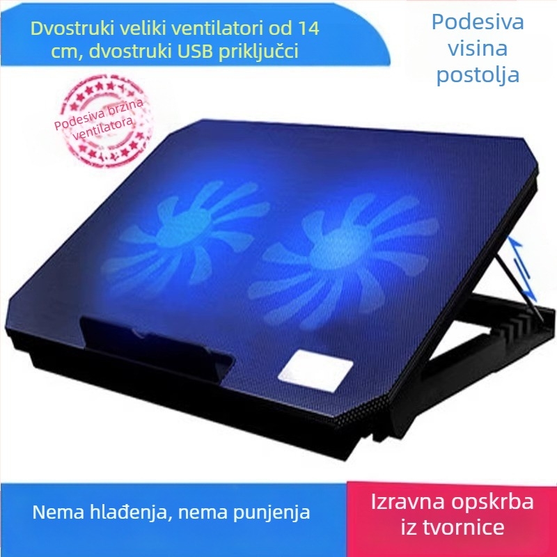 N19 Hlađenje laptopa s dualnim ventilatorom za 14-inčni notebook, plava LED baza i nosač