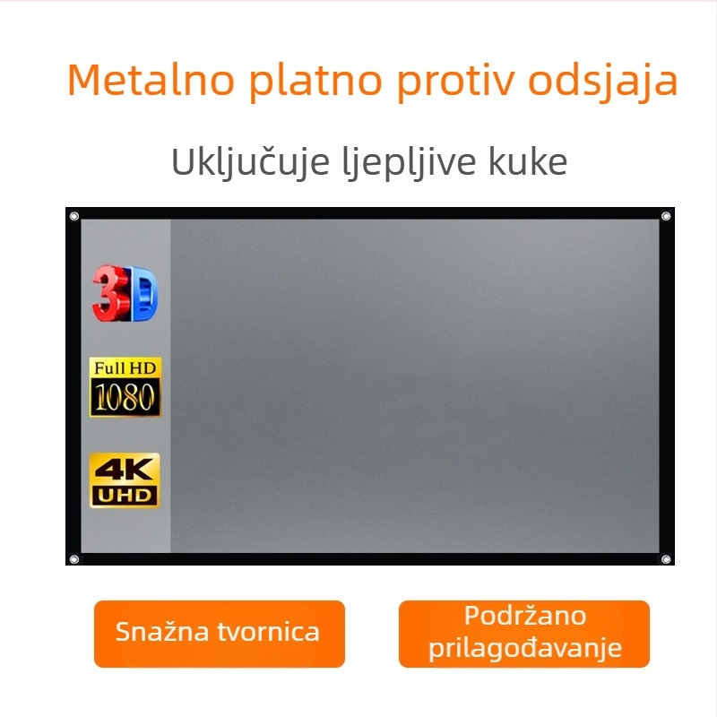 84-inčni metalni zaslon za projekciju s anti‑sjajem, perforiran crni rub, prenosni za vanjsku upotrebu i kućnu HD projekciju
