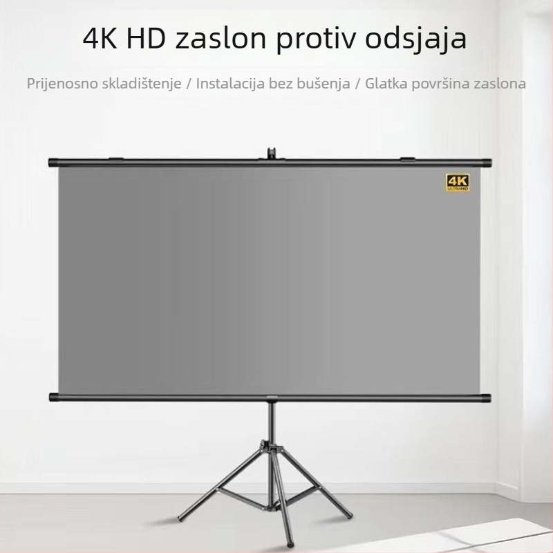 Xinjieke projekcijski zaslon s anti-refleksijom, za kućnu i uredsku upotrebu, prijenosni podni stalak, mogućnost postavljanja na zid bez bušenja, 60-100 inča