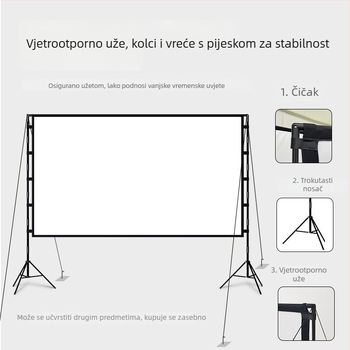 Vanjski projekcijski ekran sa stalkom, HD, 100–120 inča, za kućnu i kamping projekciju