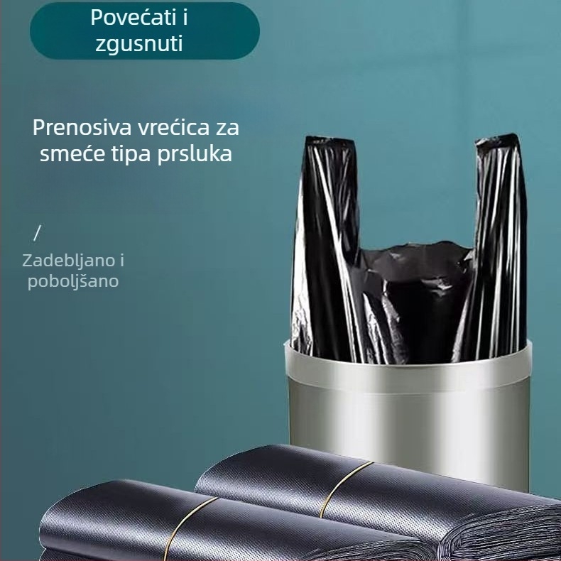 Crne vreće za smeće u prsljnom stilu, deblje, otporne na propuštanje, izdržljive, za domove i urede, jednokratne uporabe