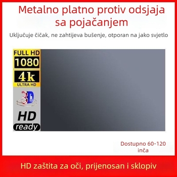 Metalni antirefleksni ekran za projektor, sklopivi, s Velcro trakom