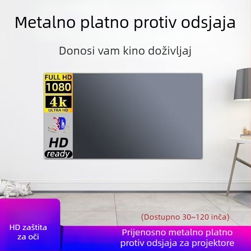 Metalni antirefleksni ekran za projektor, sklopivi, s Velcro trakom