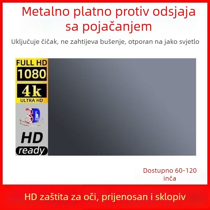 Metalni antirefleksni ekran za projektor, sklopivi, s Velcro trakom