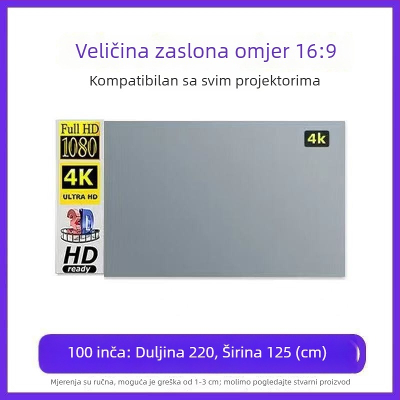 Metalni antirefleksni ekran za projektor, sklopivi, s Velcro trakom