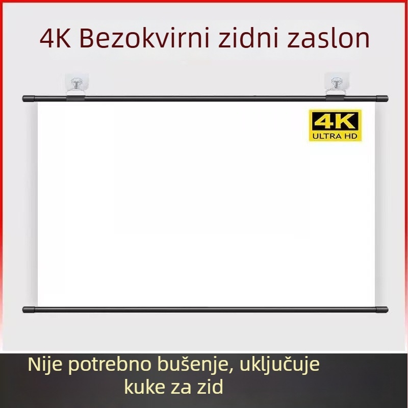 Zidni nosač projekcijskog platna, potpuno zaslon za kućnu projekciju, za dnevnu uporabu u dnevnom boravku, bez bušenja