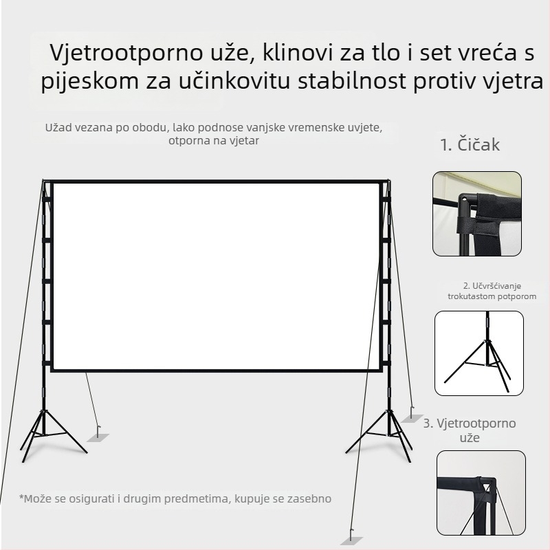 Prenosni zaslon za projekcije na kampiranju sa stativom, HD filmovima