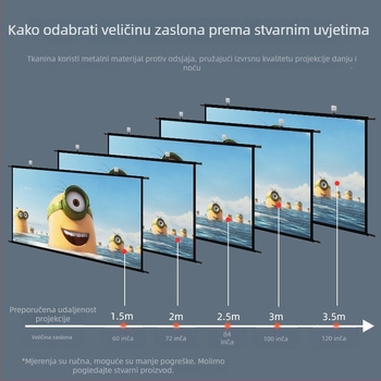 Prijenosni sklopivi zidni projekcijski zaslon, 100 inča, omjer 16:9, kućni kino