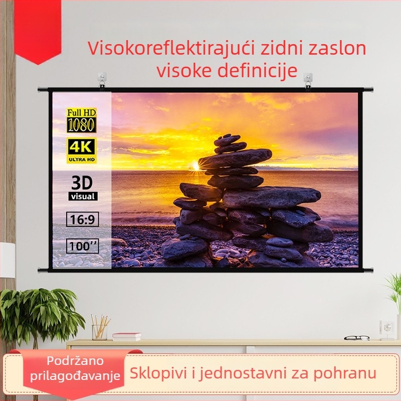 Prijenosni sklopivi zidni projekcijski zaslon, 100 inča, omjer 16:9, kućni kino