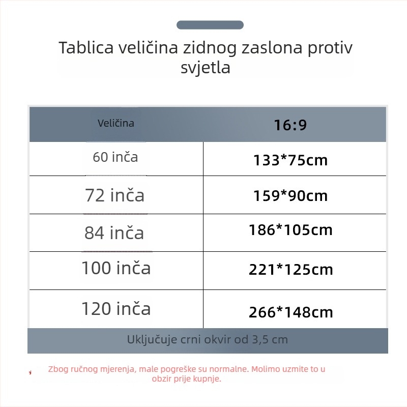 Prijenosni sklopivi zidni projekcijski zaslon, 100 inča, omjer 16:9, kućni kino