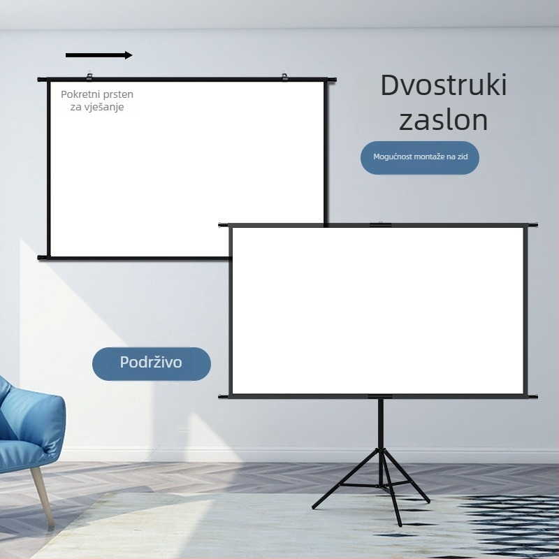 Projektorsko platno s podnim stalkom za kućnu i poslovnu upotrebu, zidni nosač, 60–120 inča