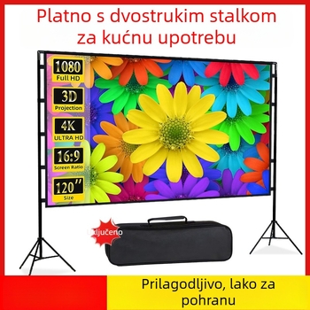 Projektni zaslon s dvostrukim nosačima za kućnu upotrebu, otporan na odsjaj, 100-inčni, prijenosni za kampiranje
