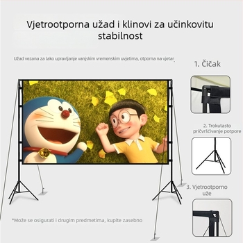 Projektni zaslon s dvostrukim nosačima za kućnu upotrebu, otporan na odsjaj, 100-inčni, prijenosni za kampiranje