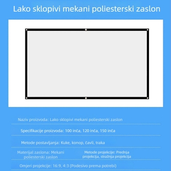 Jednostavan poliesterski projekcijski zaslon za vanjsku upotrebu, dimenzije 100/120/150 inča